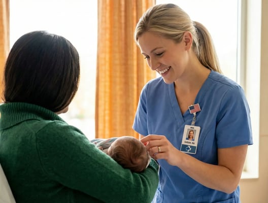 Nurse reviewing license documents on a laptop